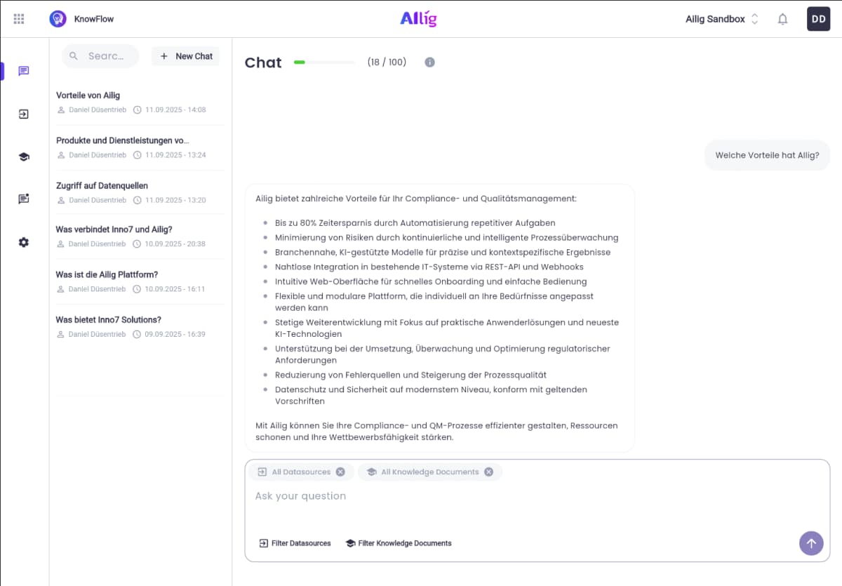 Schritt 2: Direkt mit internen Daten chatten